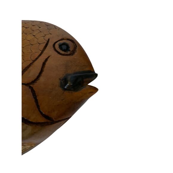 Vintage Pair of Wood Carved Fish Detailed Scales Sculpture 9" x 6" - Picture 7 of 9